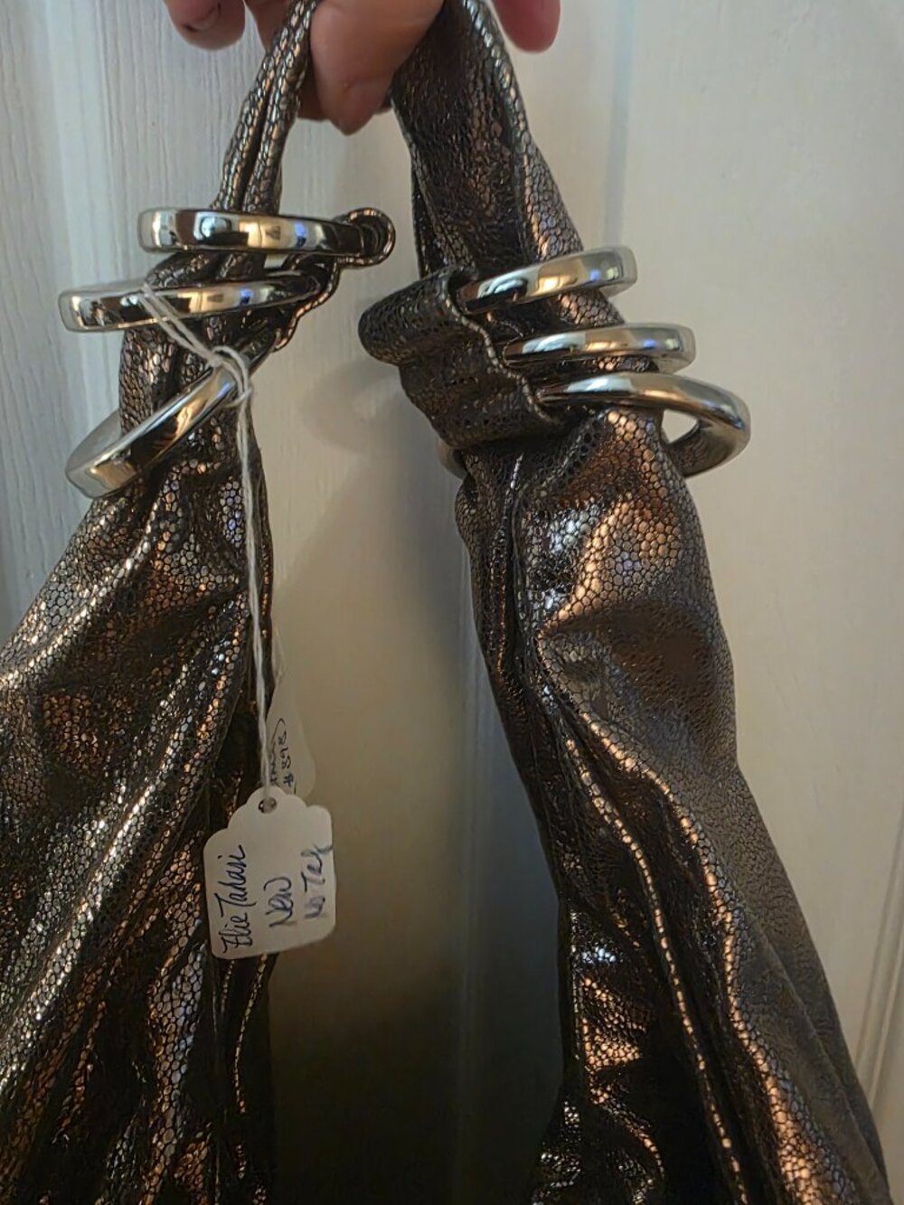 Elie Tahari Metallic Pewter Hobo Bag - Picture 5 of 10
